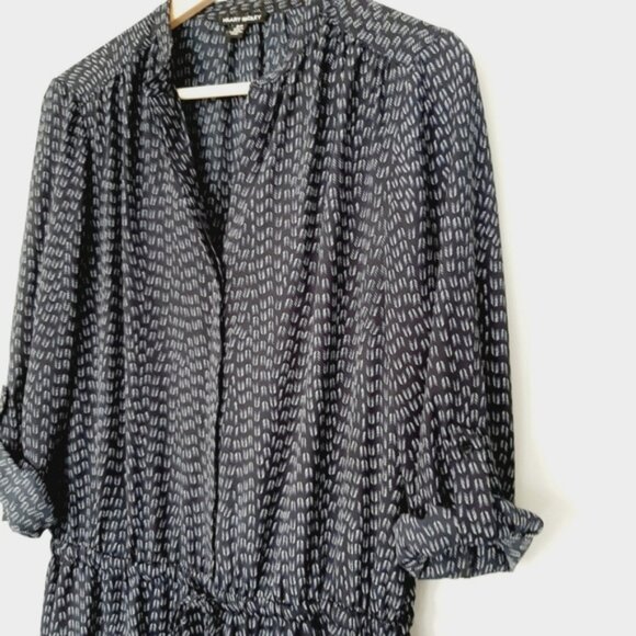 HILARY RADLEY Utility Sleeve Drop Waist Dress Navy Blue Tribal Geo Print Sz S - Picture 6 of 16